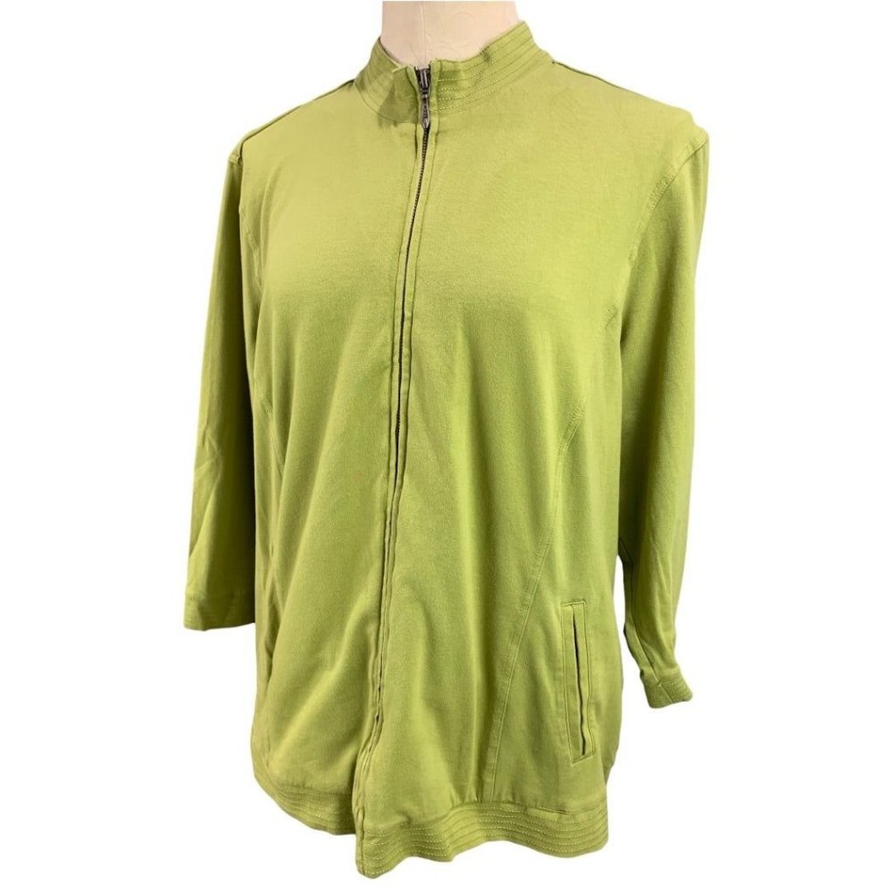XL Additions by Chico's Women's Green Full Zip‎ 3/4 Sleeve Sweatshirt